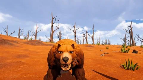 A bear facing the camera with a natural background designed in low poly 3d .. Stock-Illustration