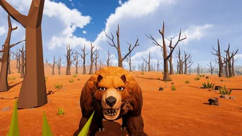 A bear facing the camera with a natural background designed in low poly 3d .. Stock Illustration