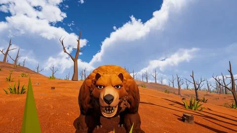 A bear facing the camera with a natural background designed in low poly 3d .. Stock-Illustration