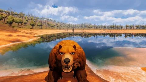 A bear facing the camera with a natural background designed in low poly 3d .. Stock Illustration
