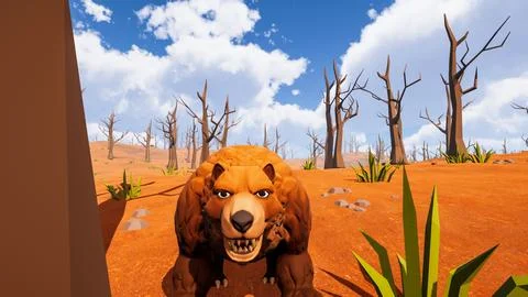 A bear facing the camera with a natural background designed in low poly 3d .. Stock Illustration