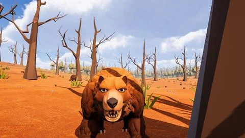 A bear facing the camera with a natural background designed in low poly 3d .. Stock Illustration