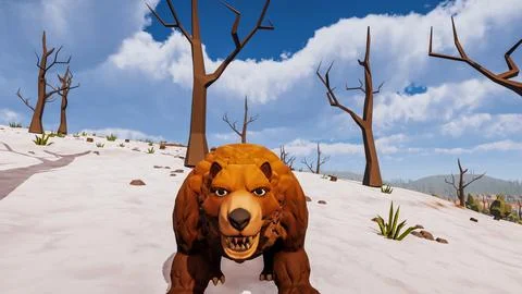 A bear facing the camera with a natural background designed in low poly 3d .. Stock Illustration