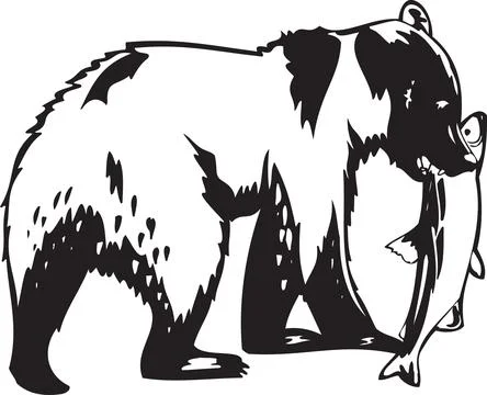 Bear with Fish Catch - Stylized Illustration Stock Illustration