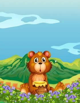 A bear at the flower plantation Stock Illustration