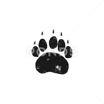 Bear footprint. Wild animal paw in silhouette style. Black grizzly foot icon Stock Illustration