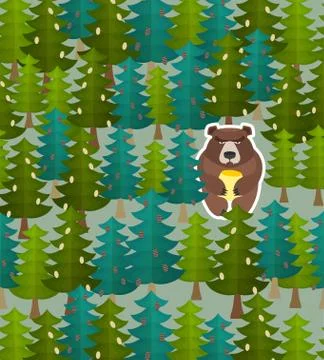 Bear forest seamless pattern. Vector illustration Stock Illustration