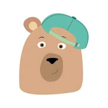 Bear in a green baseball cap. Vector illustration. Illustrazione stock