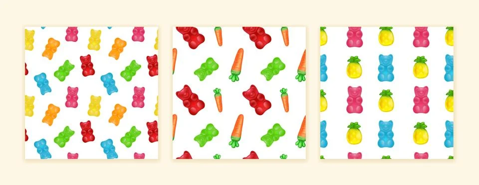Bear gummy. Pattern candy collection, fruit jelly cute sweets, colorful bean Illustrazione stock