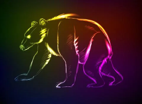 Bear. Hand drawn vector illustration. Neon style Stock Illustration