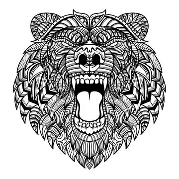 Bear head angry mandala zentangle coloring page illustration Stock Illustration