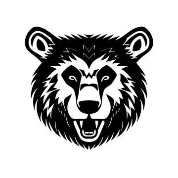 Bear head black and white vector icon. Stock Illustration