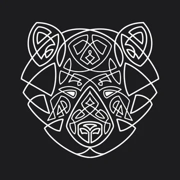 Bear head Celtic style, T-shirt typography design, wild animal graphic print. Stock Illustration
