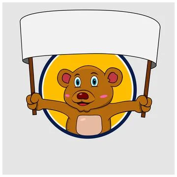 Bear Head Circle Label With Big Blank Banner Sign Stock Illustration
