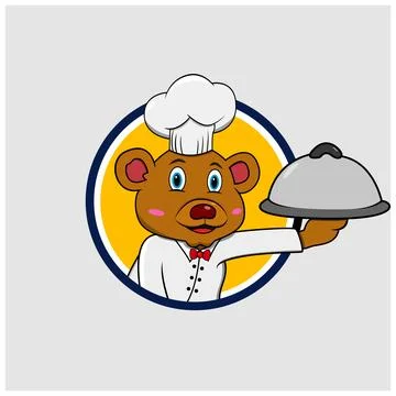 Bear Head Circle Label With Bring Food and Wear Chef Custom Illustrazione stock