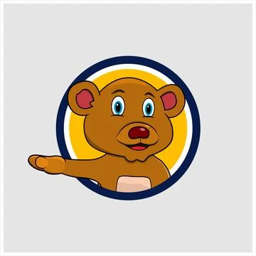 Bear Head Circle Label With Funny Smile Expression Stock Illustration