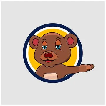 Bear Head Circle Label With Relax Smile Expression Stock Illustration