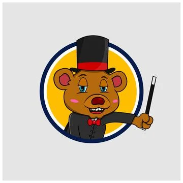 Bear Head Circle Label With Stick and Wear Magician Custom Stock Illustration
