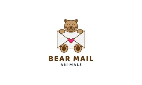 Bear head with envelope cute cartoon logo illustration 스톡 일러스트