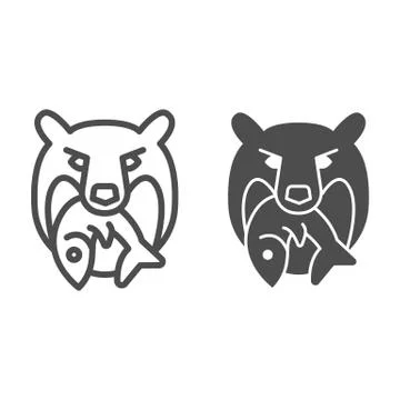 Bear head with fish line and solid icon, marine concept, bear and fish company Stock Illustration