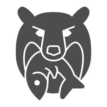 Bear head with fish solid icon, marine concept, bear and fish company logo sign Stock Illustration
