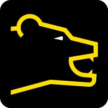 Bear head icon in yellow and black in lineal geometric style. Stock Illustration