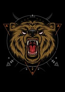 BEAR HEAD ILLUSTRATION, angry bear mascot Stock-Illustration