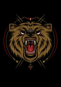 BEAR HEAD ILLUSTRATION, angry bear mascot Stock Illustration