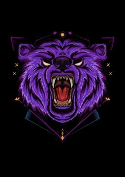 BEAR HEAD ILLUSTRATION, angry bear mascot Stock Illustration