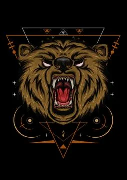 BEAR HEAD ILLUSTRATION, angry bear mascot Stock Illustration