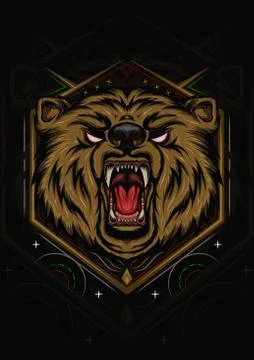 BEAR HEAD ILLUSTRATION, angry bear mascot Stock Illustration