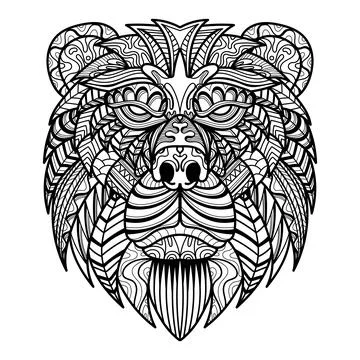 Bear head mandala zentangle coloring page illustration Stock Illustration