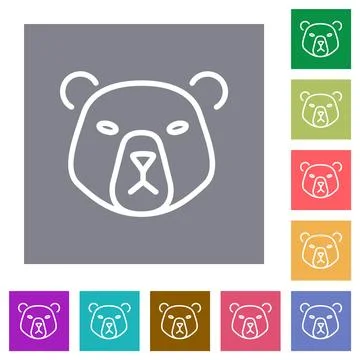 Bear head outline square flat icons Stock Illustration