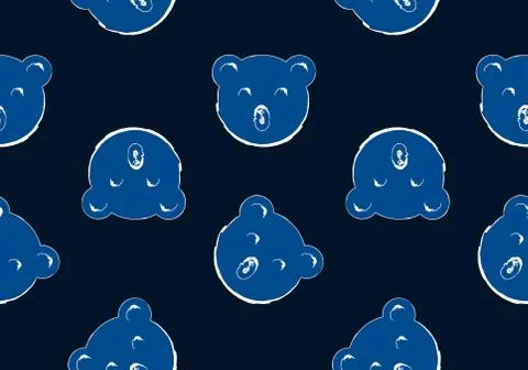 Bear head seamless pattern background, blue tone image Illustrazione stock