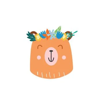 Bear head summer sticker or fashion patch, flat vector illustration isolated. 스톡 일러스트
