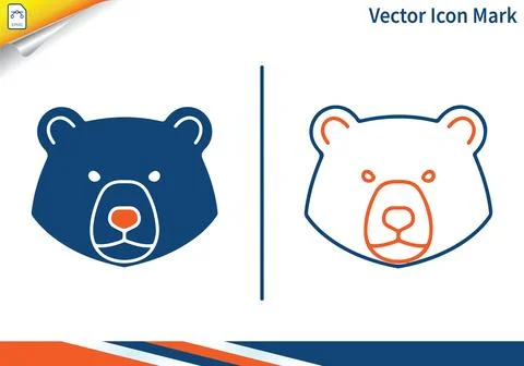 Bear head vector icon with solid and outline animal styles. Ilustración de archivo