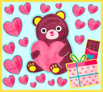 A bear with a heart and a gift Stock Illustration