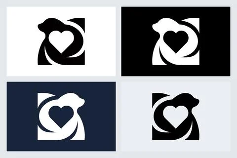 Bear Heart Logo Icon Vector Set Stock Illustration