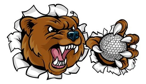 Bear Holding Golf Ball Breaking Background Stockillustratie