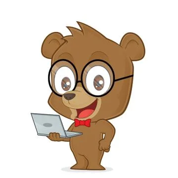 Bear holding a laptop Stock Illustration