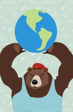 Bear is holding the planet. Illustrazione stock