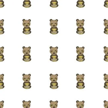 Bear With Honey Seamless Pattern. Digital Paper with Bear Illustration. 스톡 일러스트