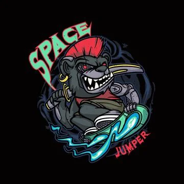 A bear in a hover board. vector illustration for streetwear merch Stock Illustration