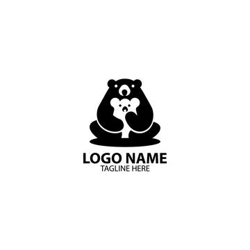 Bear hugging bear cub logo design vector Stock Illustration