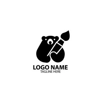 Bear hugging brush logo design vector Stock Illustration
