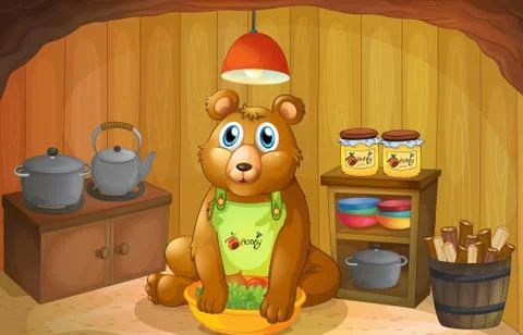 A bear inside the kitchen イラスト素材