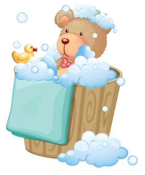 A bear inside the pail full of bubbles Stock Illustration