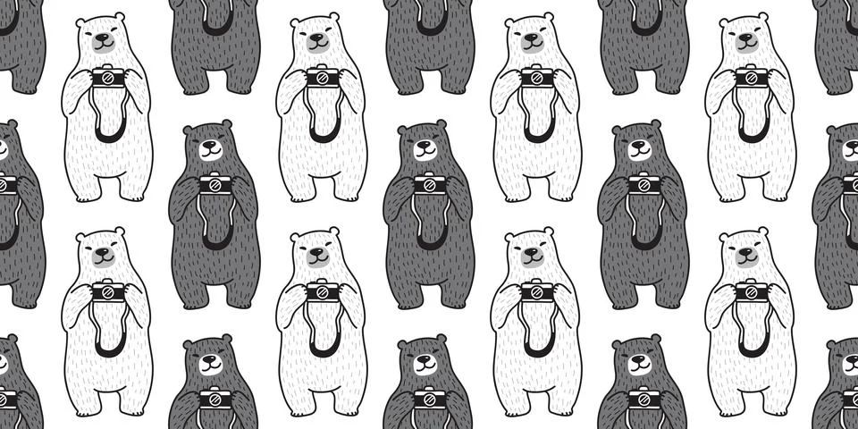 Bear isolated Polar Bear camera vector photography seamless pattern cartoon Stock Illustration