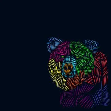 The bear line pop art potrait colorful logo design with dark background Stock Illustration