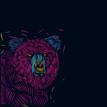 The bear line pop art potrait colorful logo design with dark background Stock Illustration
